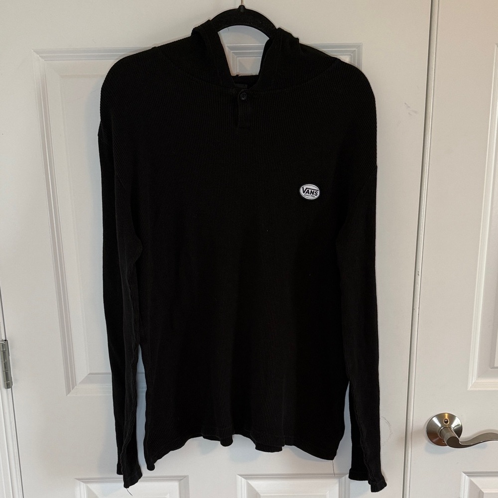 Vans Black Ribbed Long Sleeve Shirt With Hood Size Small
